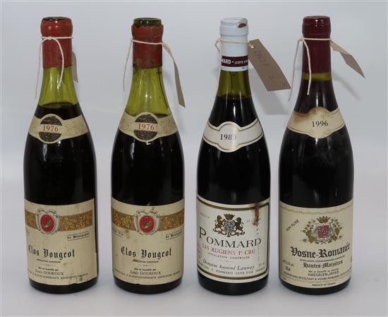 Gouroux, Clos Vougeot 1976 (2), Launay, Pommard Rugiens 1989 (1) & Haegelen-Jayer, Vosne-Romanée Les Hautes Maizières 1999 (1) (4)